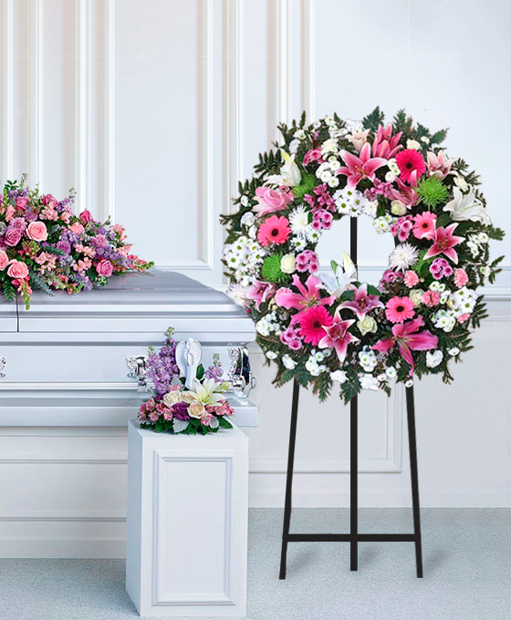 Coronas Funeraria Flor Rosa Ambientada